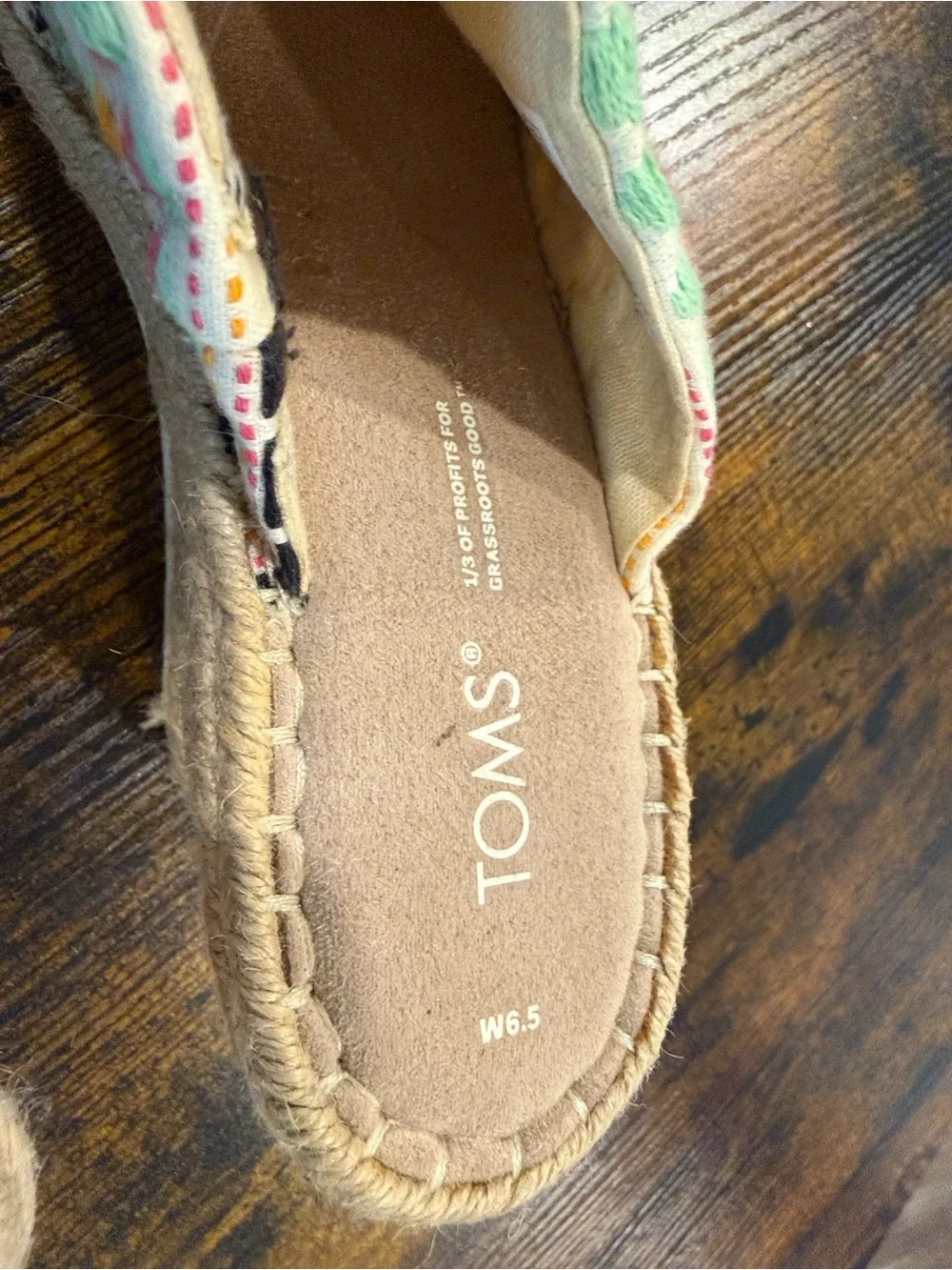 TOMS Embroidered Cream Canvas Slip-On with Mint and Coral Accents